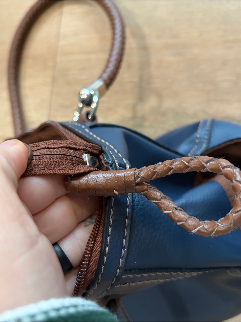Relic by Fossil Blue Faux Leather Tote Shoulder Bag Braided Handles - Picture 9 of 12